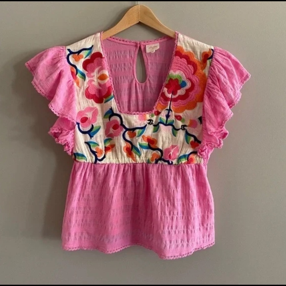 Anthropologie Plenty by Tracy Reese Embroidered Babydoll Blouse Size S, NWT